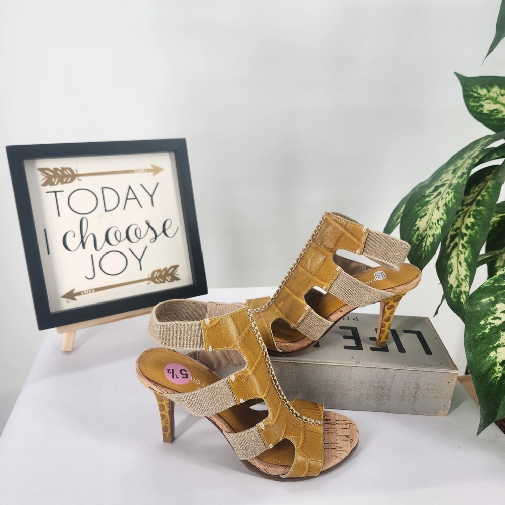 Donald J Pliner Tai Leather Croc Embossed Cage Gladiator Sandal Heel Stretch 5.5